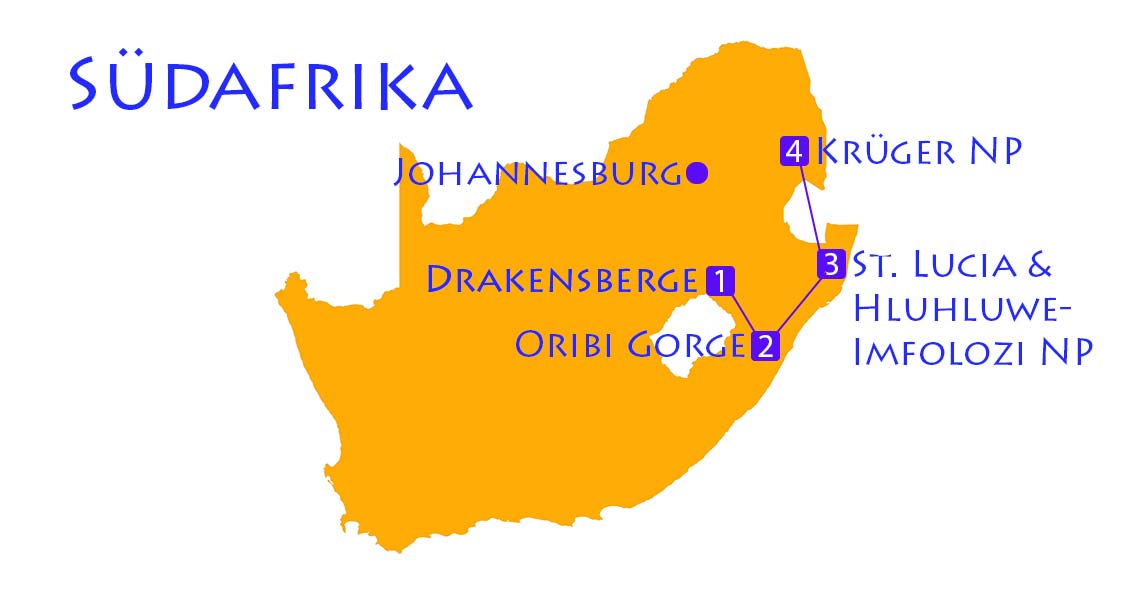 Karte Südafrika mit Route