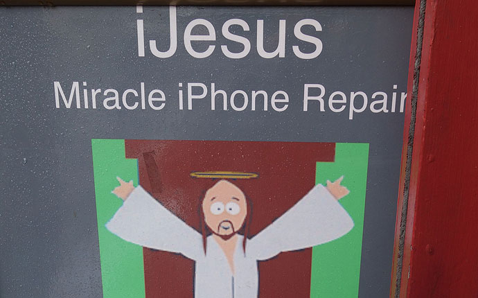 Schild: iJesus Miracle iPhone Repair
