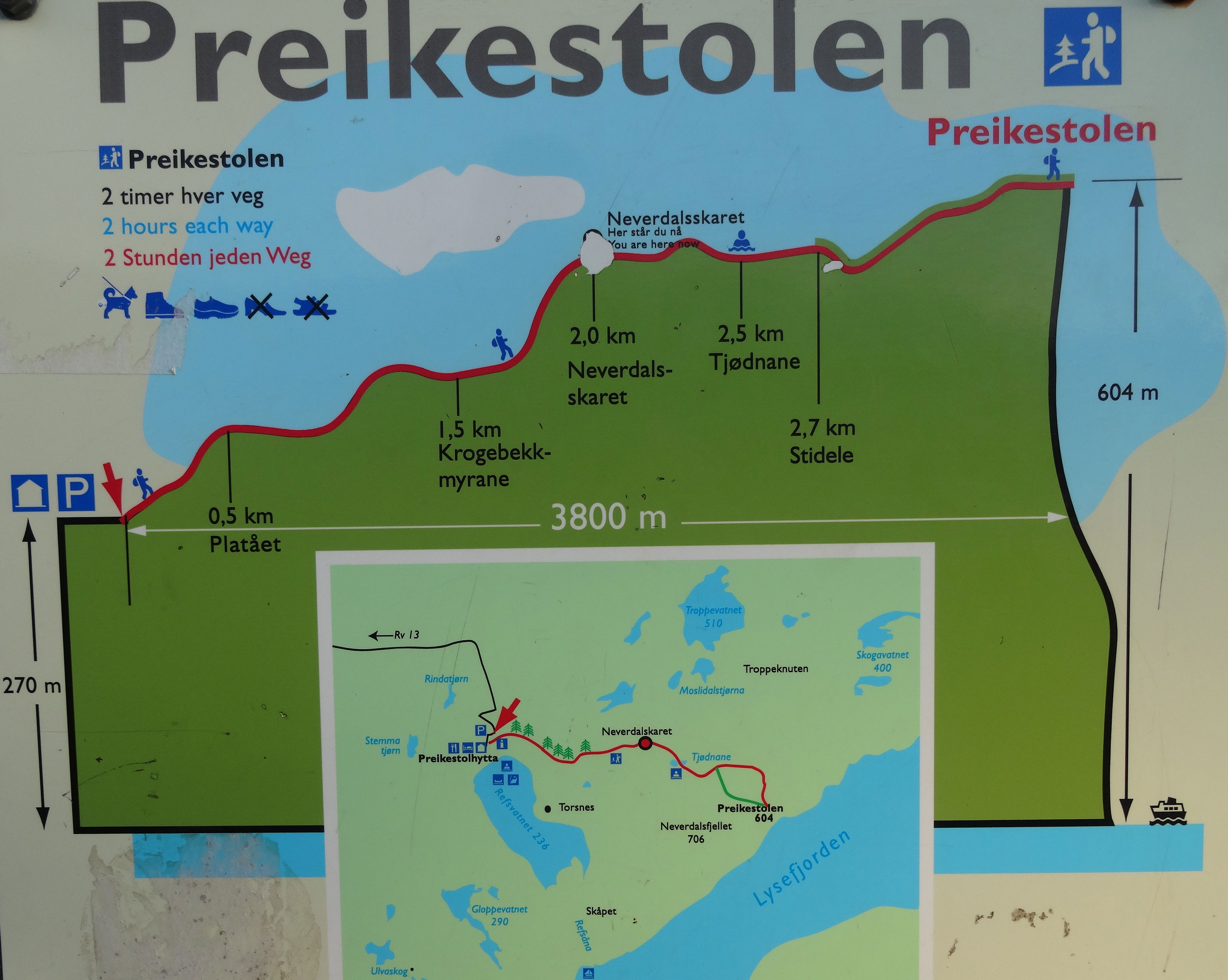 Landkarte für die Wanderung zum Preikestolen