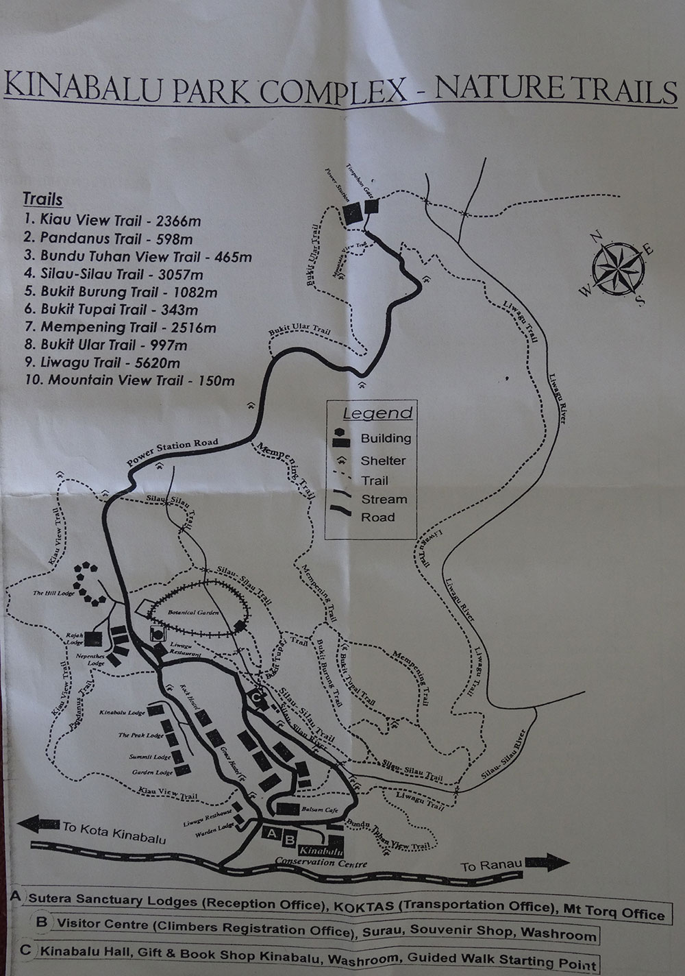 Karte mit Wanderungen am Mount Kinabalu