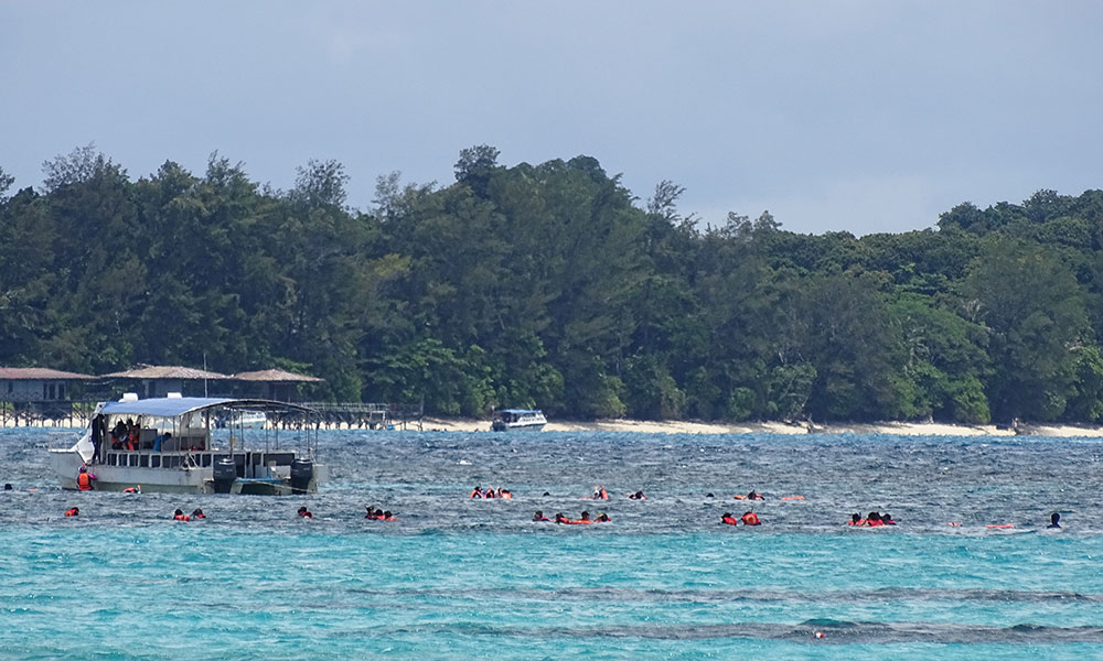 Chinesen im Wasser vor der Insel Mantanani