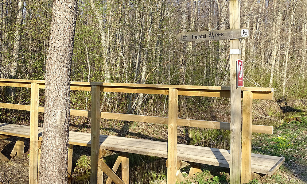 Brücke als Anfang eines Wanderweges in Estland