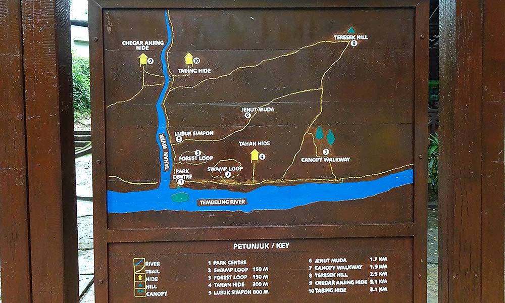 Karte mit Wanderwegen von Taman Negara