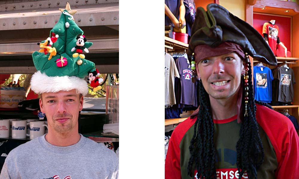 Mann mit Weihnachtsmannhut, Mann mit Piratenhut