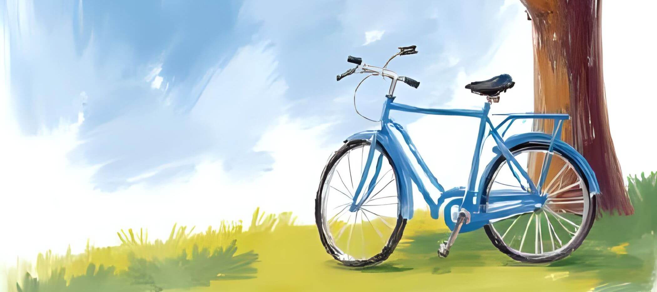 zeichnung-fahrrad Zeichnung von einem blauen Fahrrad an einem Baum