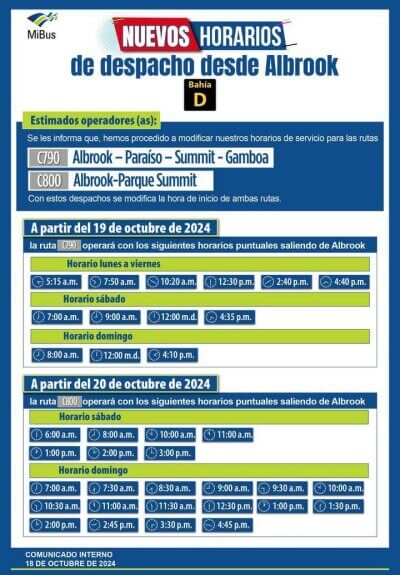 Fahrplan für den Bus nach Gamboa.